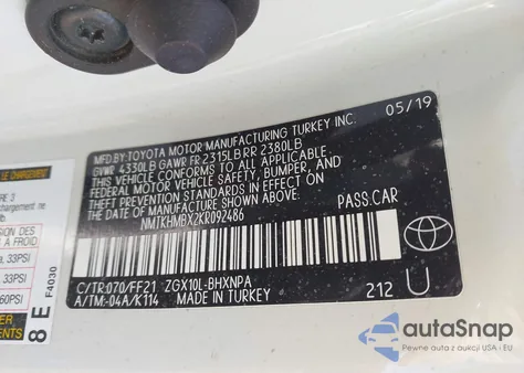 2019 Toyota C-Hr Xle из США, поврежденный, VIN NMTKHMBX2KR092486